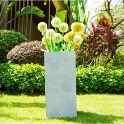 KANTE 24 in. H Square Slate Gray Concrete/Fiberglass Indoor Outdoor Elegant Tall Planter -VIGOR Plants Shop slate gray kante plant pots osf0002b c60611 4f 1000