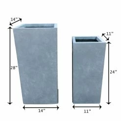 KANTE 28 in. and 24 in. H Square Slate Gray Concrete/Fiberglass Indoor Outdoor Modern Seamless Tall Planters (Set of 2) -VIGOR Plants Shop slate gray kante plant pots osf0002bc c60611 4f 1000
