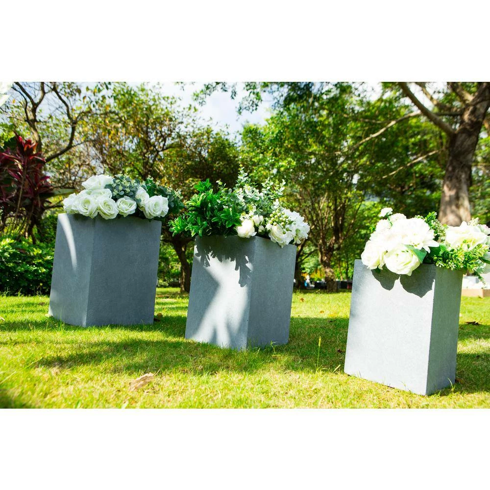 KANTE 19 in. x 16 in. and 13 in. H Square Slate Gray Concrete/Fiberglass Indoor Outdoor Elegant Planters (Set of 3) 9 KANTE 19 in. x 16 in. and 13 in. H Square Slate Gray Concrete/Fiberglass Indoor Outdoor Elegant Planters (Set of 3) - Image 7