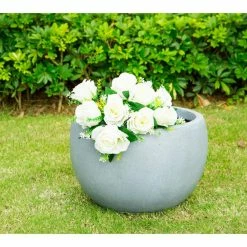 KANTE 8 in. Tall Slate Gray Lightweight Concrete Outdoor Round Bowl Planter -VIGOR Plants Shop slate gray kante plant pots rc0049a c60611 4f 1000