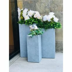 KANTE 28 in. Tall Slate Gray Lightweight Concrete Rectangle Modern Tapered Outdoor Planter (Set of 3) -VIGOR Plants Shop slate gray kante plant pots rf0002abc c60611 4f 1000