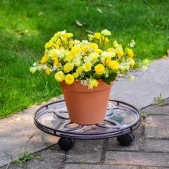 Vigoro 13.6 in. x 13.6 in. x 2.8 in. Brown Metal Plant Caddy -VIGOR Plants Shop vigoro planter caddies 154208 1f 1000