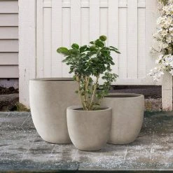 KANTE 22.4", 20.4" and 18.1"H Round Weathered Finish Concrete Planters Set of 3, Outdoor Indoor w/Drainage Hole & Rubber Plug -VIGOR Plants Shop weathered concrete kante plant pots rc0153bcd c80021 2 76 1000