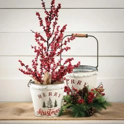 SULLIVANS White Merry Christmas Metal Bucket (Set of 2) 7 SULLIVANS White Merry Christmas Metal Bucket (Set of 2) -VIGOR Plants Shop white sullivans plant pots met1756 4f 1000