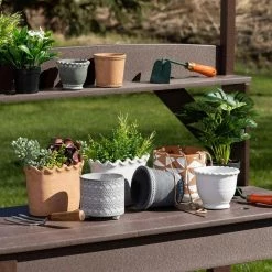 SULLIVANS White Scalloped Edge Cement Garden Pot -VIGOR Plants Shop whitewashed sullivans plant pots cmt1215 4f 1000