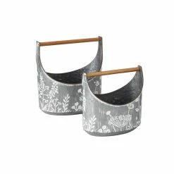 SULLIVANS Whitewashed Metal Flower Trug With Handles (Set of 2)