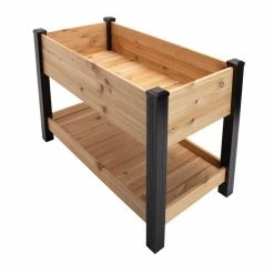 Vigoro 2 ft. x 4 ft. Elevated Cedar Garden Bed with Shelf (Vinyl Legs) -VIGOR Plants Shop wood vigoro raised planter boxes 445190 1f 1000
